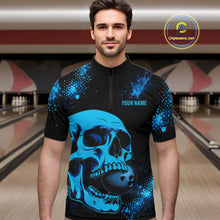 Load image into Gallery viewer, Black and Blue Skull bowling shirts for men Custom Skull team bowling shirts uniforms, bowling outfit NQS11573