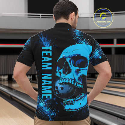 Black and Blue Skull bowling shirts for men Custom Skull team bowling shirts uniforms, bowling outfit NQS11573
