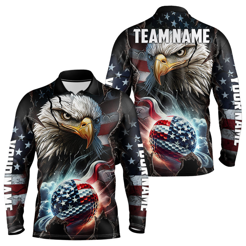 Personalized Eagle American flag Golf Polo Team Shirts For Men Custom Patriotic Mens Golf attire NQS9620