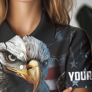 Personalized Eagle American flag Golf Polo Team Shirts For Women Custom Patriotic Ladies Golf attire NQS9620