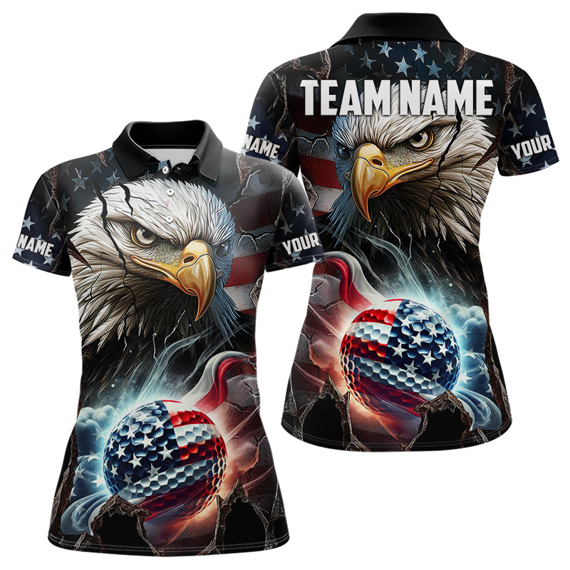 Personalized Eagle American flag Golf Polo Team Shirts For Women Custom Patriotic Ladies Golf attire NQS9620