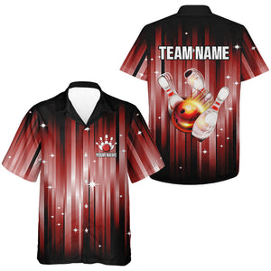 Custom Black and Red Bowling hawaiian shirt, Bowling Team button up Shirts Uniform NQS9621