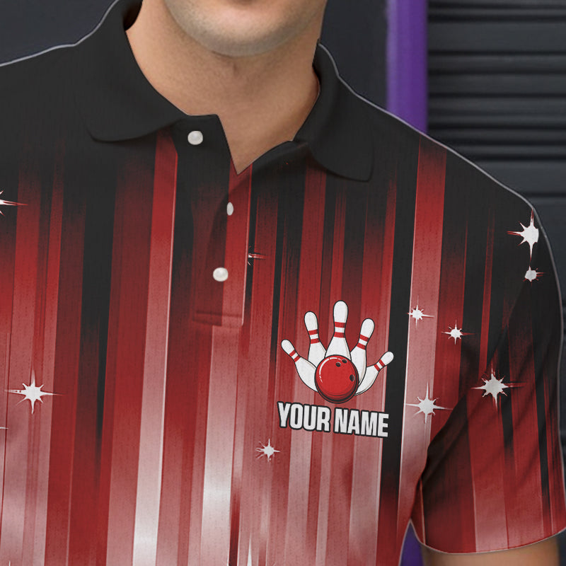 Custom Black and Red Bowling Polo, Quarter Zip Shirts for Men, Bowling Team Shirts Uniform NQS9621