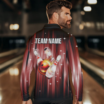 Custom Black and Red Bowling Polo, Quarter Zip Shirts for Men, Bowling Team Shirts Uniform NQS9621