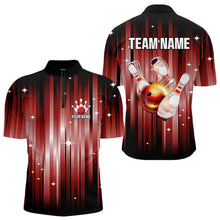 Load image into Gallery viewer, Custom Black and Red Bowling Polo, Quarter Zip Shirts for Men, Bowling Team Shirts Uniform NQS9621