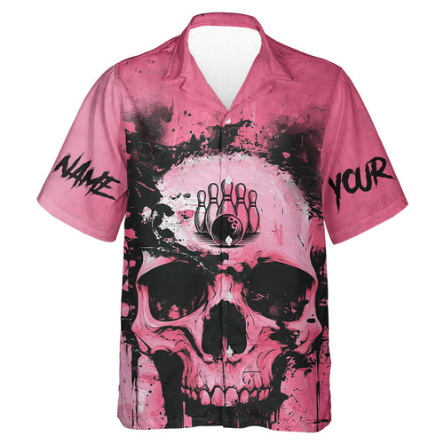 Pink Skull Bowling hawaiian shirt Custom Skull Bowling Team button up Shirts Uniform NQS9623