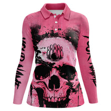 Load image into Gallery viewer, Pink Skull Bowling Polo, Quarter Zip Shirts for Women Custom Skull Bowling Team Shirts Uniform NQS9623