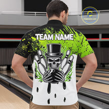 Load image into Gallery viewer, Black and Green Flame Skull Bowling Polo, 1/4 Zip Shirts for Men Custom Bowling Team League Jersey NQS11703