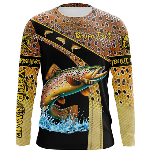 Brown trout fishing scales UV protection Custom long sleeve fishing shirts, trout fishing jerseys NQS5087