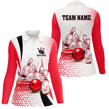 Load image into Gallery viewer, Womens bowling polo shirt Custom bowling ball pins bowling team shirts, gifts for bowlers | Red NQS7392