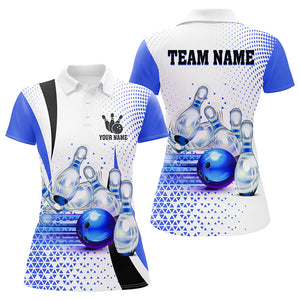 Womens bowling polo shirt Custom bowling ball pins bowling team shirts, gifts for bowlers | Blue NQS7393