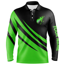 Load image into Gallery viewer, Black and green Mens golf polo shirts custom flame golf ball fire golf tops for men, golfing gifts NQS7399