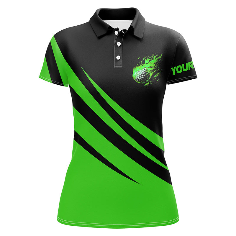 Black and green Women golf polo shirt custom flame golf ball fire ladies golf tops, golfing gifts NQS7399