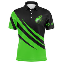 Load image into Gallery viewer, Black and green Mens golf polo shirts custom flame golf ball fire golf tops for men, golfing gifts NQS7399