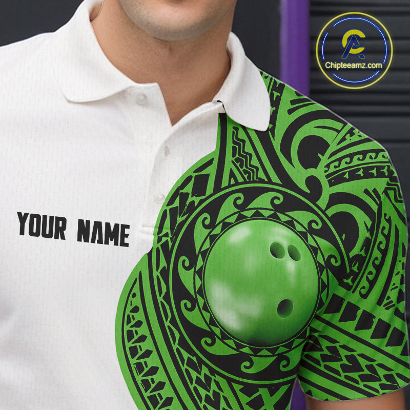 Green and White Tribal pattern Mens Bowling Shirts Custom Bowling outfit men Team bowling jersey NQS9812