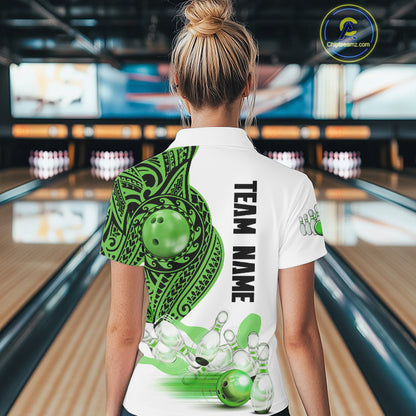 Green and White Tribal pattern Women Bowling Shirts Custom Bowling outfit ladies Team bowling jersey NQS9812