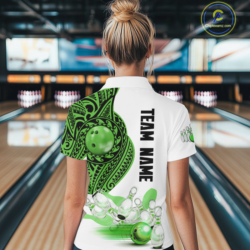 Green and White Tribal pattern Women Bowling Shirts Custom Bowling outfit ladies Team bowling jersey NQS9812