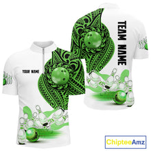 Load image into Gallery viewer, Green and White Tribal pattern Mens Bowling Shirts Custom Bowling outfit men Team bowling jersey NQS9812
