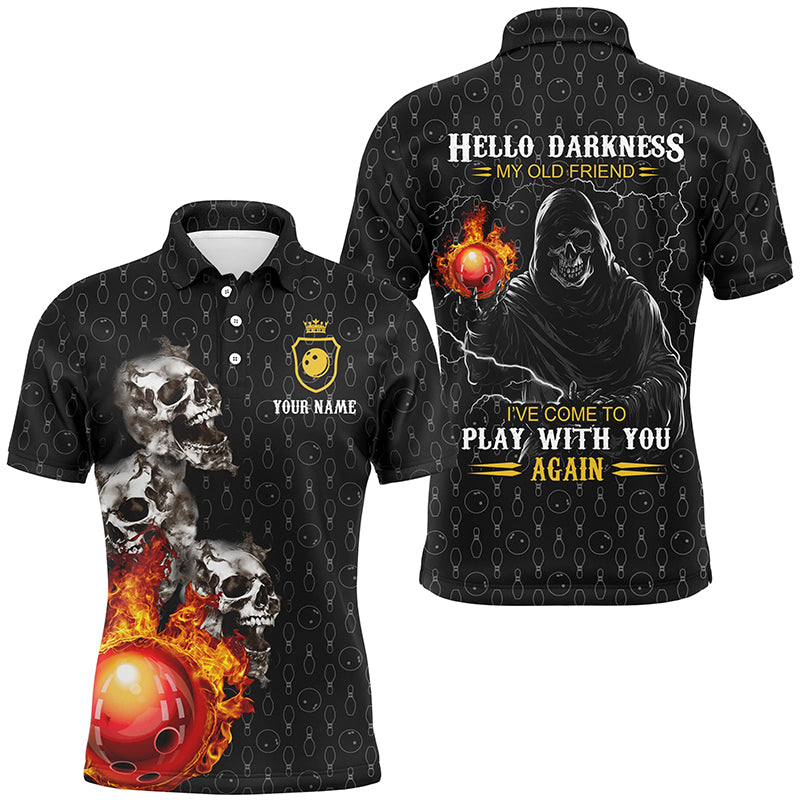 Bowling polo shirts for men custom black bowling skull darkness old friend come to play with you again NQS5383