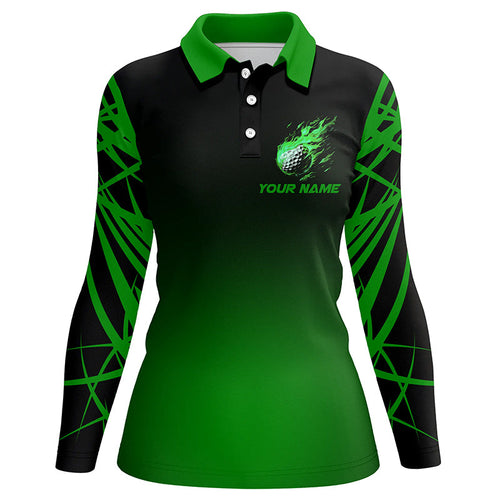 Black and green gradient golf fire custom Womens golf polo shirts, team ladies golf tops NQS7581