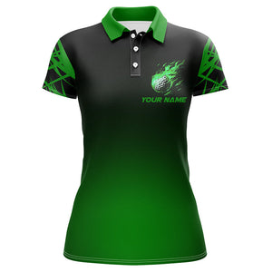 Black and green gradient golf fire custom Womens golf polo shirts, team ladies golf tops NQS7581