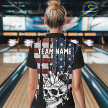 Load image into Gallery viewer, Vintage American Flag retro skull bowling shirts for Women Custom patriotic Bowling Team Outfit NQS10048