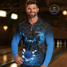Load image into Gallery viewer, Mens bowling shirts Custom blue lightning thunder Eagle Bowling Team Jersey, gift for team Bowlers NQS10049