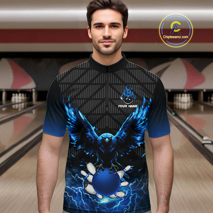 Mens bowling shirts Custom blue lightning thunder Eagle Bowling Team Jersey, gift for team Bowlers NQS10049