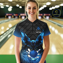 Load image into Gallery viewer, Women bowling shirts Custom blue lightning thunder Eagle Bowling Team Jersey, gift for team Bowlers NQS10049
