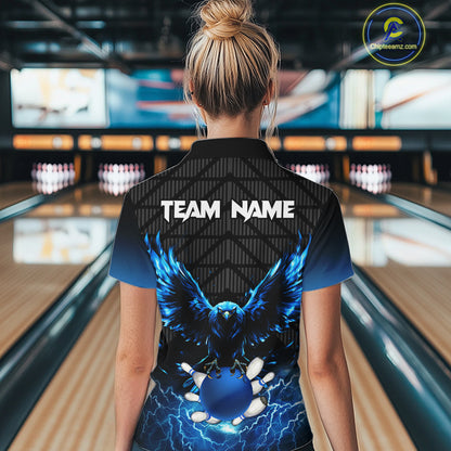 Women bowling shirts Custom blue lightning thunder Eagle Bowling Team Jersey, gift for team Bowlers NQS10049
