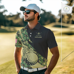 Mens Golf polo shirts flame golf ball Custom green camo Golf attire For Mens, personalized golf gifts NQS10052