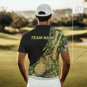 Mens Golf polo shirts flame golf ball Custom green camo Golf attire For Mens, personalized golf gifts NQS10052