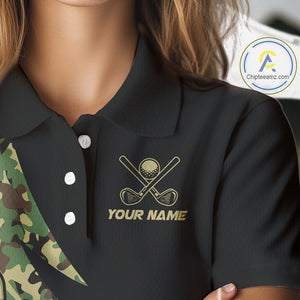 Women Golf polo shirt flame golf ball Custom green camo ladies Golf attire, personalized golf gifts NQS10052
