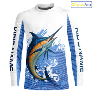 Blue Camo Marlin fishing shirts custom saltwater Marlin sun protection long sleeve fishing apparel NQS10055