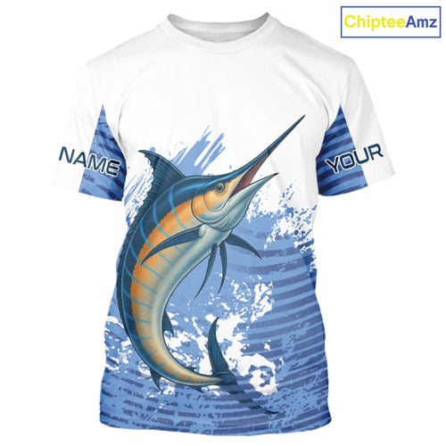 Blue Camo Marlin fishing shirts custom saltwater Marlin sun protection long sleeve fishing apparel NQS10055