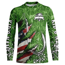 Load image into Gallery viewer, American flag fish hook green camo fishing custom sun protection performance long sleeve fishing shirt NQS6054