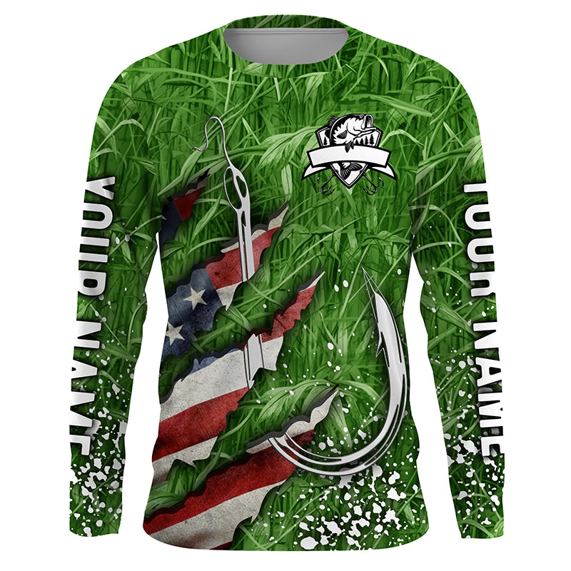 American flag fish hook green camo fishing custom sun protection performance long sleeve fishing shirt NQS6054