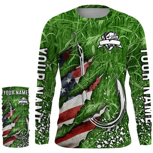 American flag fish hook green camo fishing custom sun protection performance long sleeve fishing shirt NQS6054