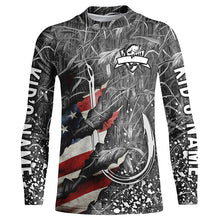 Load image into Gallery viewer, American flag fish hook gray camo fishing custom sun protection performance long sleeve fishing shirt NQS6055