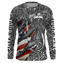 Load image into Gallery viewer, American flag fish hook gray camo fishing custom sun protection performance long sleeve fishing shirt NQS6055