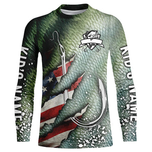 American flag fish hook green bass scales custom sun protection performance long sleeve fishing shirts NQS6056