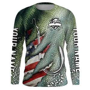 American flag fish hook green bass scales custom sun protection performance long sleeve fishing shirts NQS6056