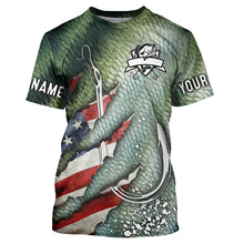 Load image into Gallery viewer, American flag fish hook green bass scales custom sun protection performance long sleeve fishing shirts NQS6056