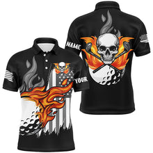 Load image into Gallery viewer, Black and white American flag flame skull Men golf polo shirts custom patriotic men&#39;s golf clothing NQS8395