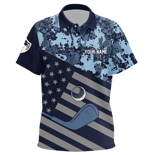 Blue Camo American flag Kid golf polo shirt custom patriotic kid's golf clothing, cool golf gifts NQS8396