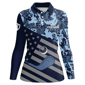 Blue Camo American flag Women golf polo shirts custom patriotic women's golf clothing, cool golf gifts NQS8396