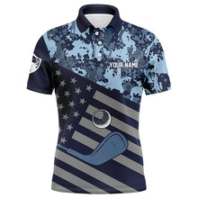 Load image into Gallery viewer, Blue Camo American flag Men golf polo shirts custom patriotic men&#39;s golf clothing, cool golf gifts NQS8396