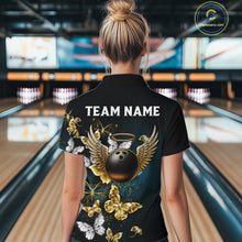 Load image into Gallery viewer, Custom Gold Butterflies Bowling Shirts For Women, Personalized Team Bowling Polo &amp; Quarter-Zip Shirts NQS10577