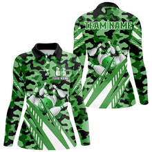 Load image into Gallery viewer, Custom Green Camo Bowling Shirts For Women, Personalized Bowling Team Jerseys NQS8609