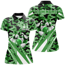 Load image into Gallery viewer, Custom Green Camo Bowling Shirts For Women, Personalized Bowling Team Jerseys NQS8609